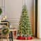 Glitzhome® 7.5ft Pre-Lit Green Slim Fir Artificial Christmas Tree, Multicolor LED Lights
